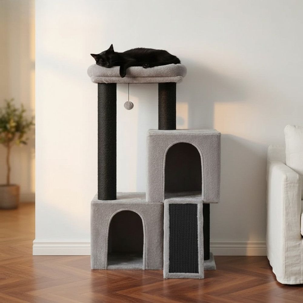 Arbre à Chat Carré Design à Large Base 114cm