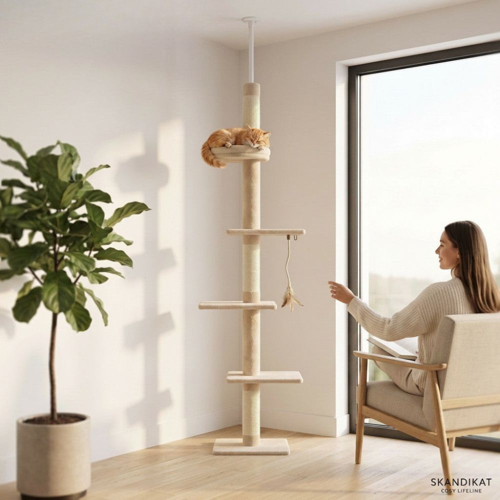 Arbre à Chat Colonne à Fixation Plafond Réglable 273cm