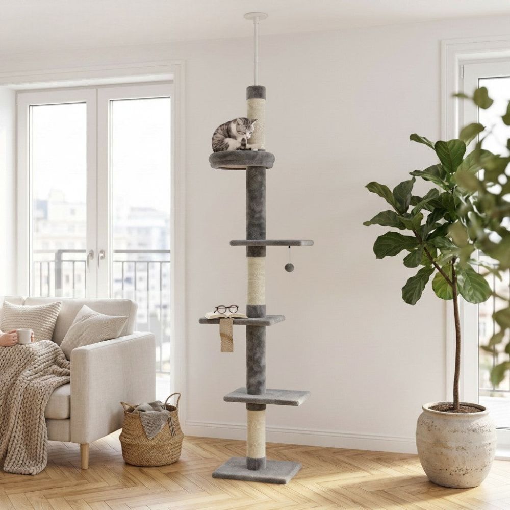 Arbre à Chat Colonne à Fixation Plafond Réglable 273cm