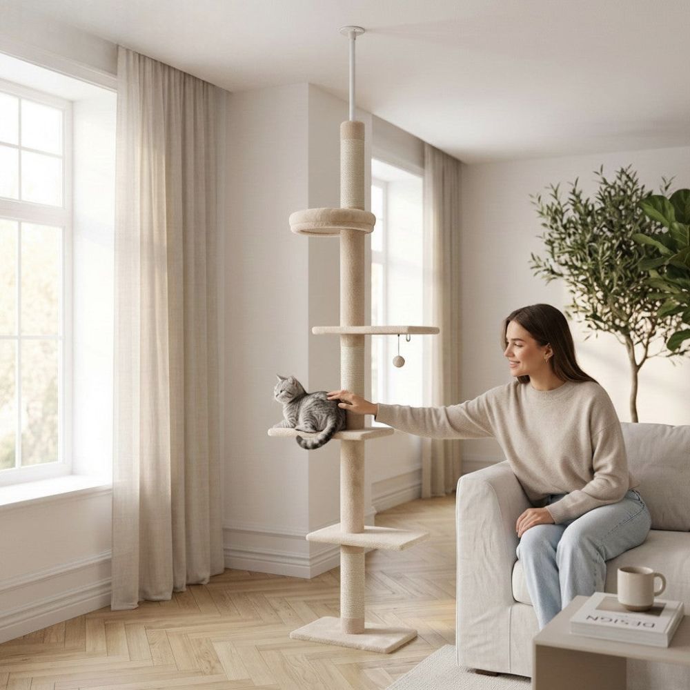 Arbre à Chat Colonne à Fixation Plafond Réglable 273cm
