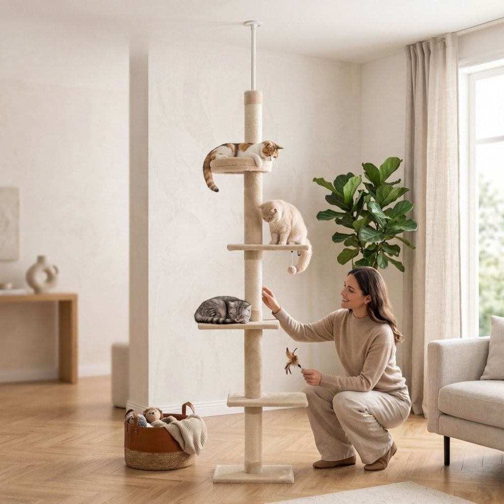 Arbre à Chat Colonne à Fixation Plafond Réglable 273cm
