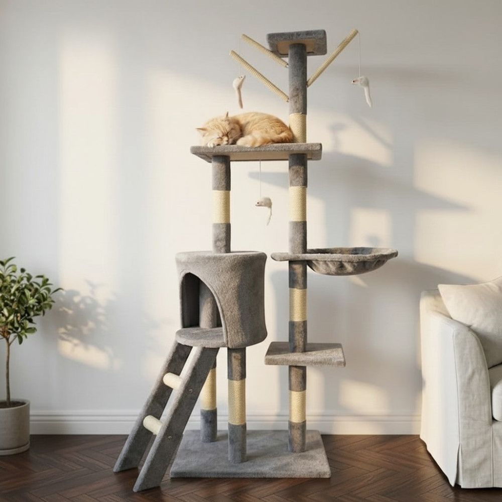 Arbre à Chat Design Décoratif Gris 140cm