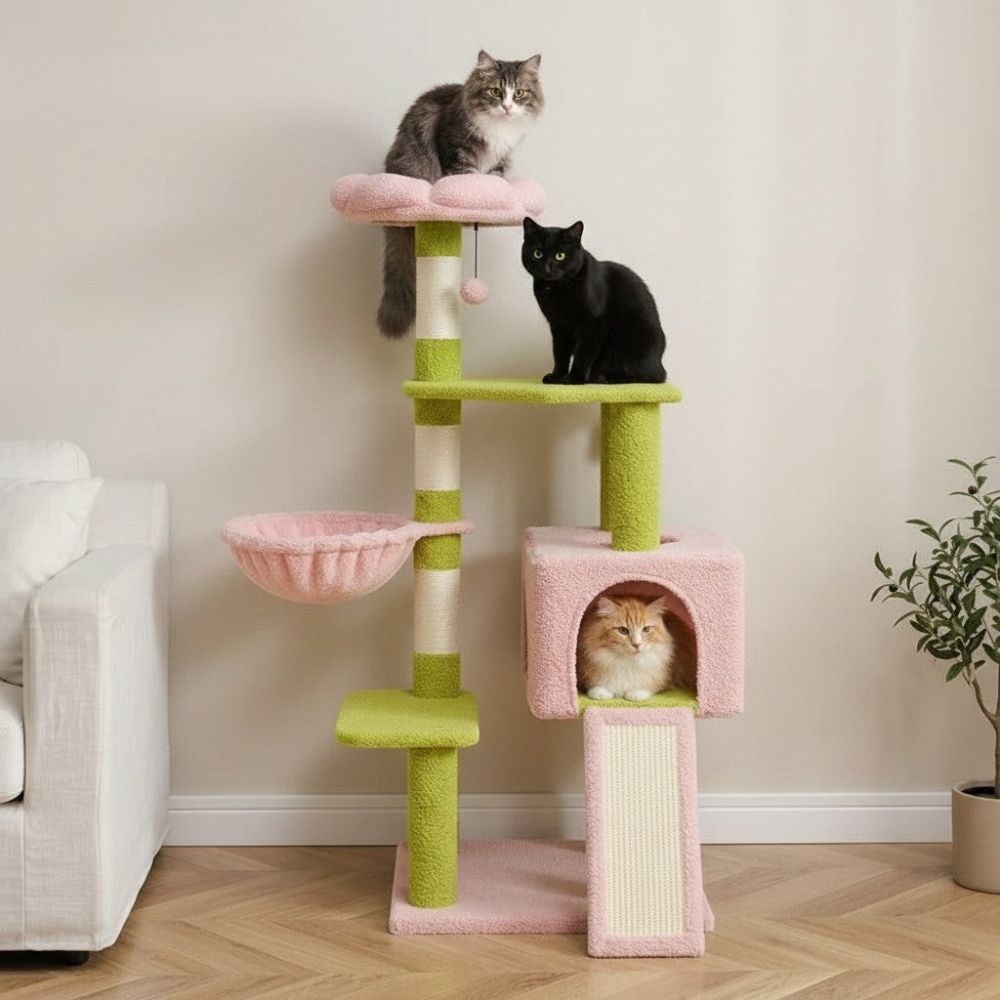 Arbre à Chat Design Fleur Bleu et Vert 120cm