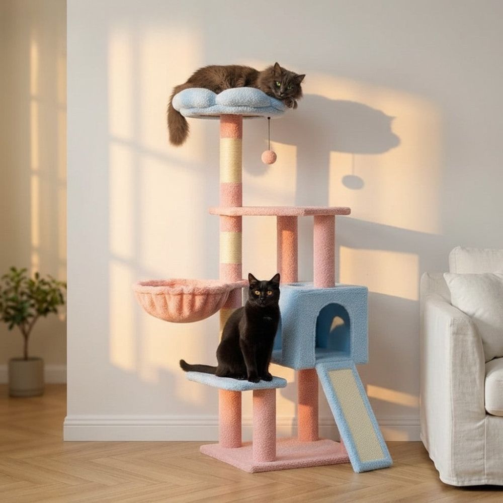 Arbre à Chat Design Fleur Bleu et Vert 120cm