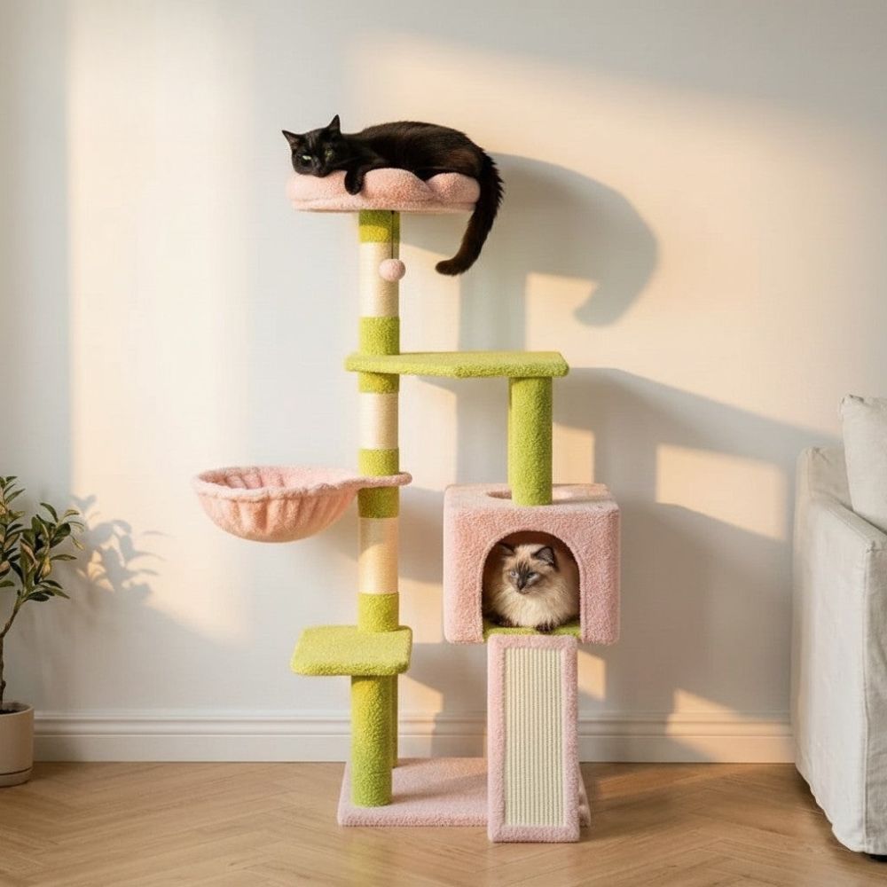 Arbre à Chat Design Fleur Bleu et Vert 120cm
