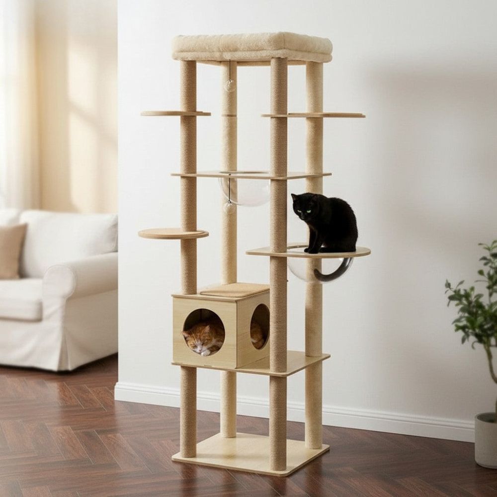 Arbre à Chat en Bois Naturel Authentique 180cm