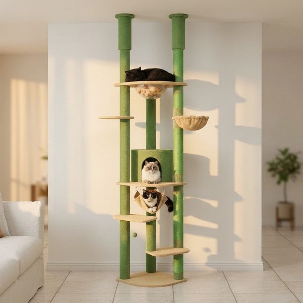 Arbre à Chat Fixation Plafond Réglable 258cm