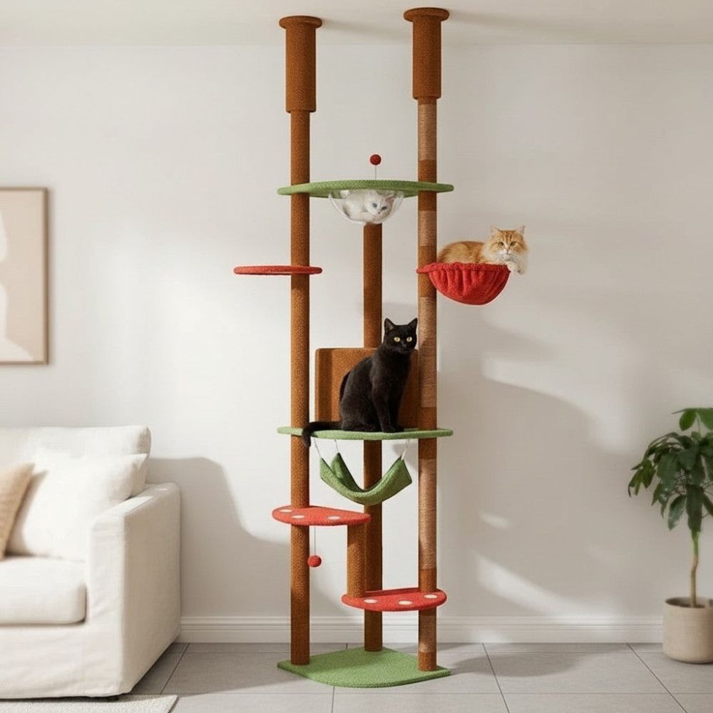 Arbre à Chat Fixation Plafond Réglable 258cm