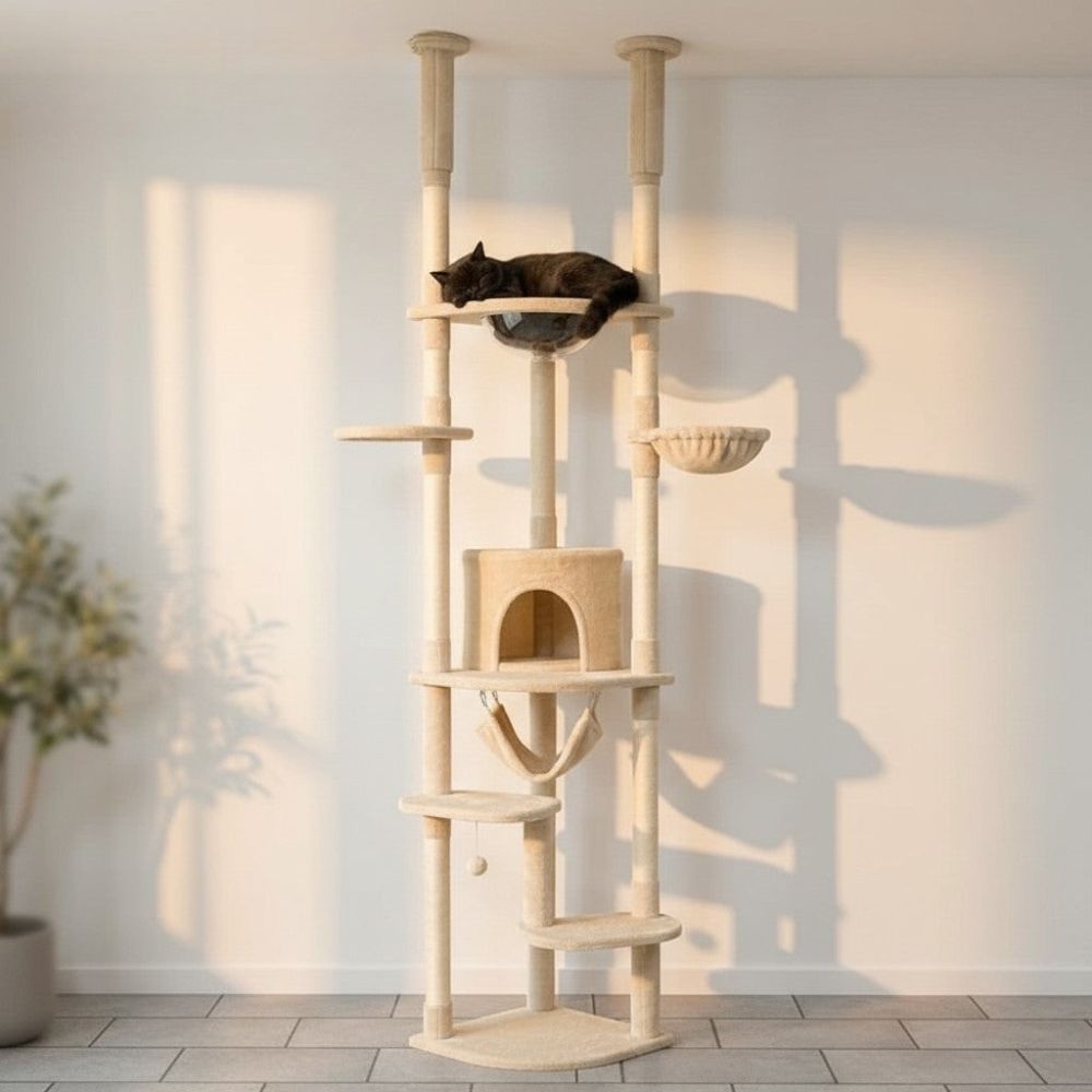 Arbre à Chat Fixation Plafond Réglable 258cm