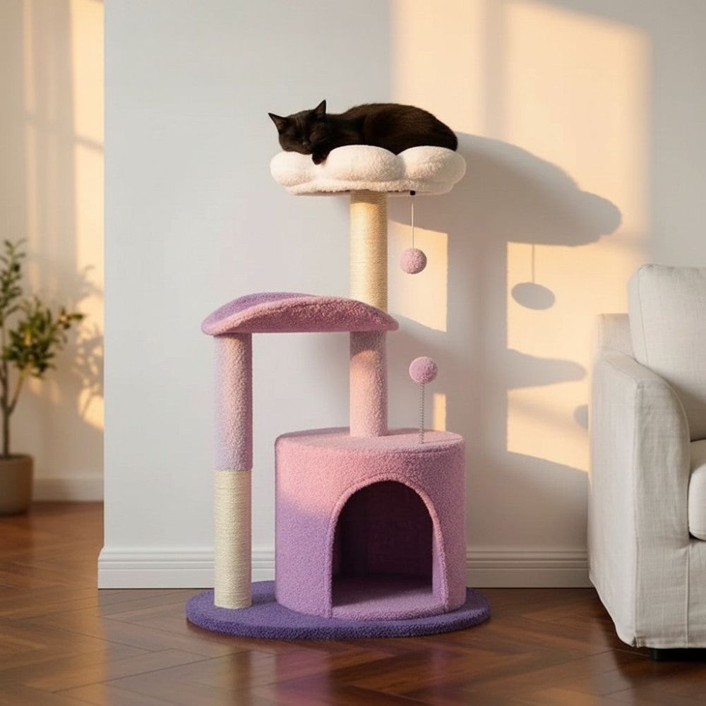 Arbre à Chat Fleur Design Rose et Violet