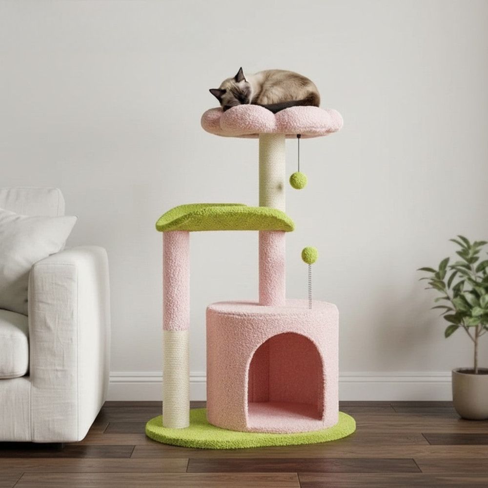 Arbre à Chat Fleur Design Rose et Violet