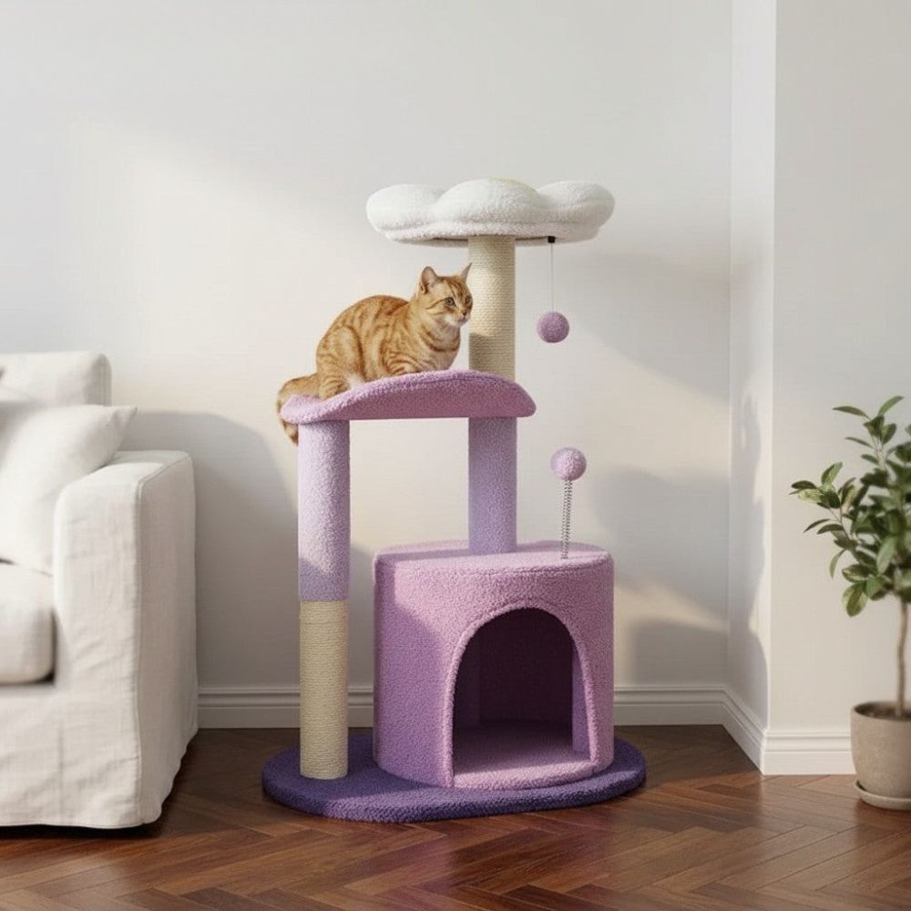 Arbre à Chat Fleur Violet et Rose Compact 84cm