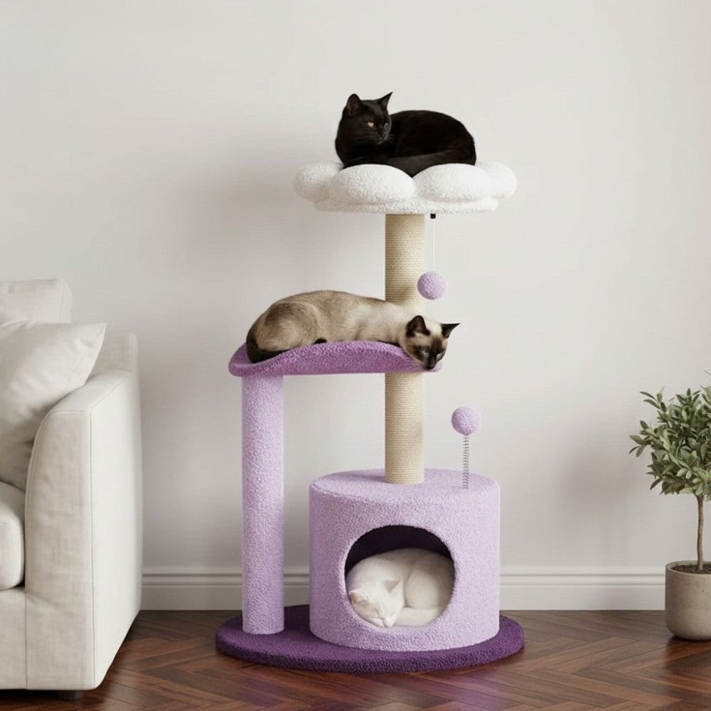 Arbre à Chat Fleur Violet et Rose Compact 84cm