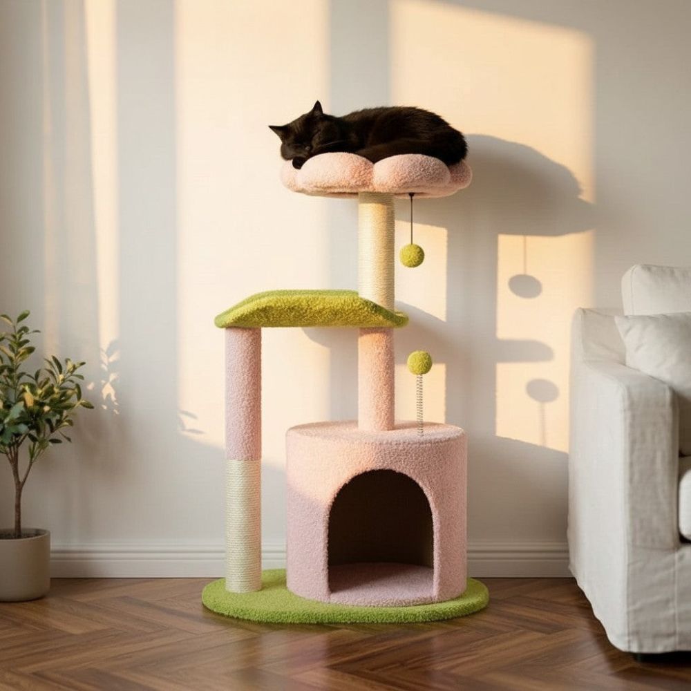 Arbre à Chat Fleur Violet et Rose Compact 84cm