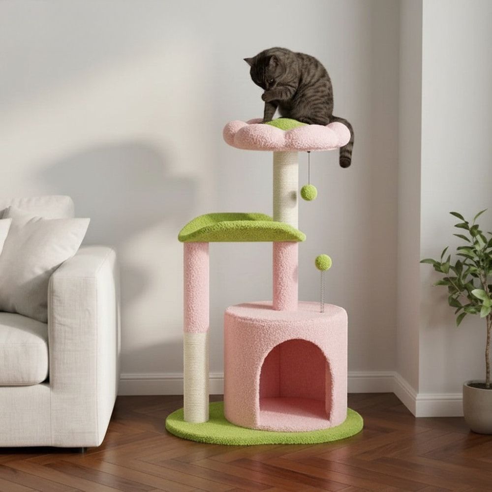 Arbre à Chat Fleur Violet et Rose Compact 84cm
