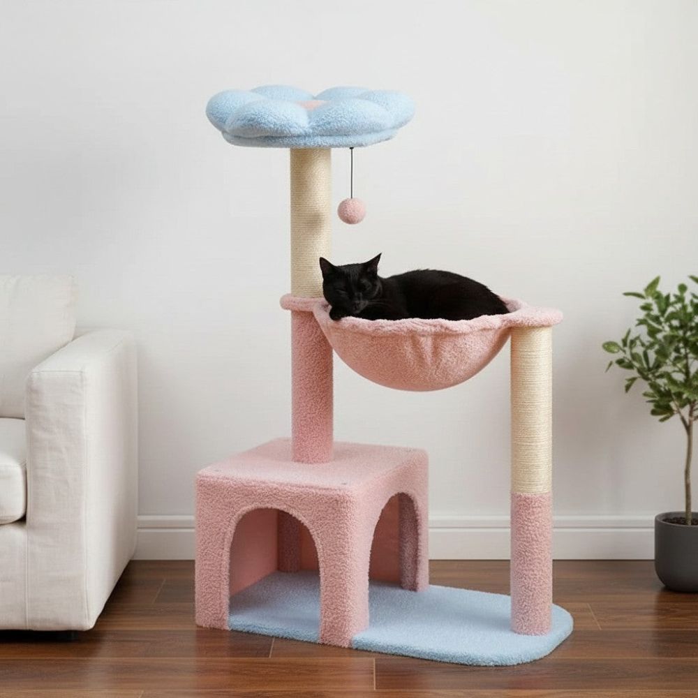 Arbre à Chat Fleurs Compact pour Petit Intérieur 92cm