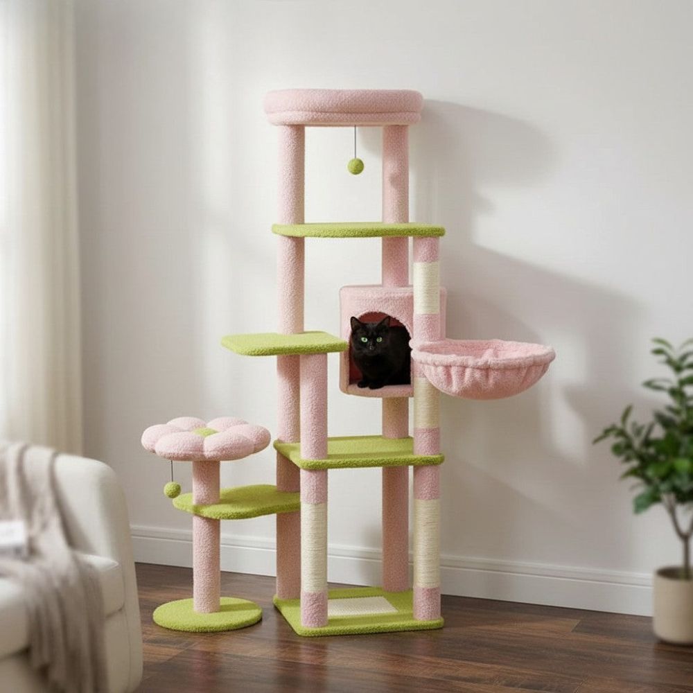 Arbre à Chat Forme de Fleur Pétales Grande Hauteur 175cm