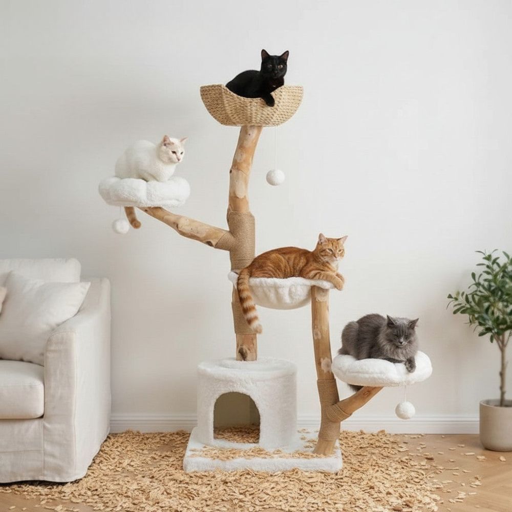 Arbre à Chat Maine Coon Bois Flotté Authentique 150cm