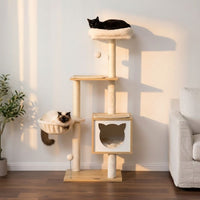 Arbre à Chat Moderne aux Finitions Bois 126cm