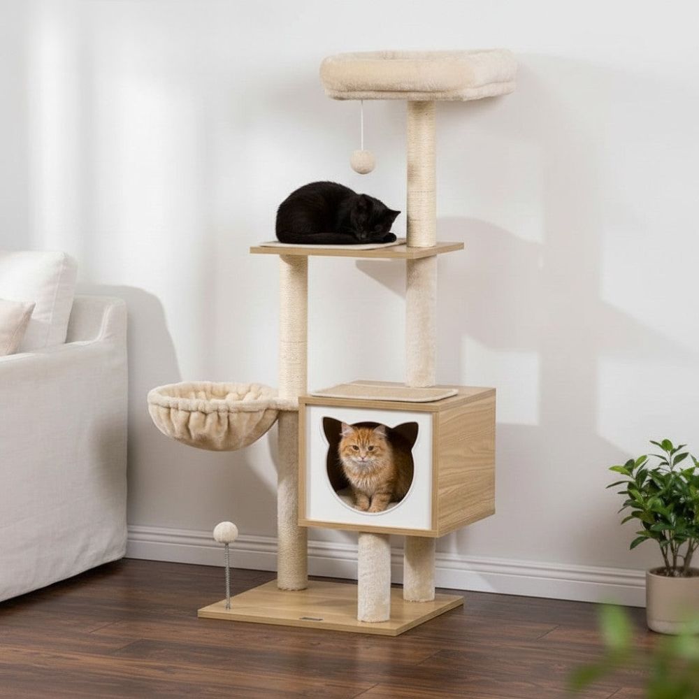 Arbre à Chat Moderne aux Finitions Bois 126cm
