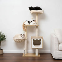 Arbre à Chat Moderne aux Finitions Bois 126cm
