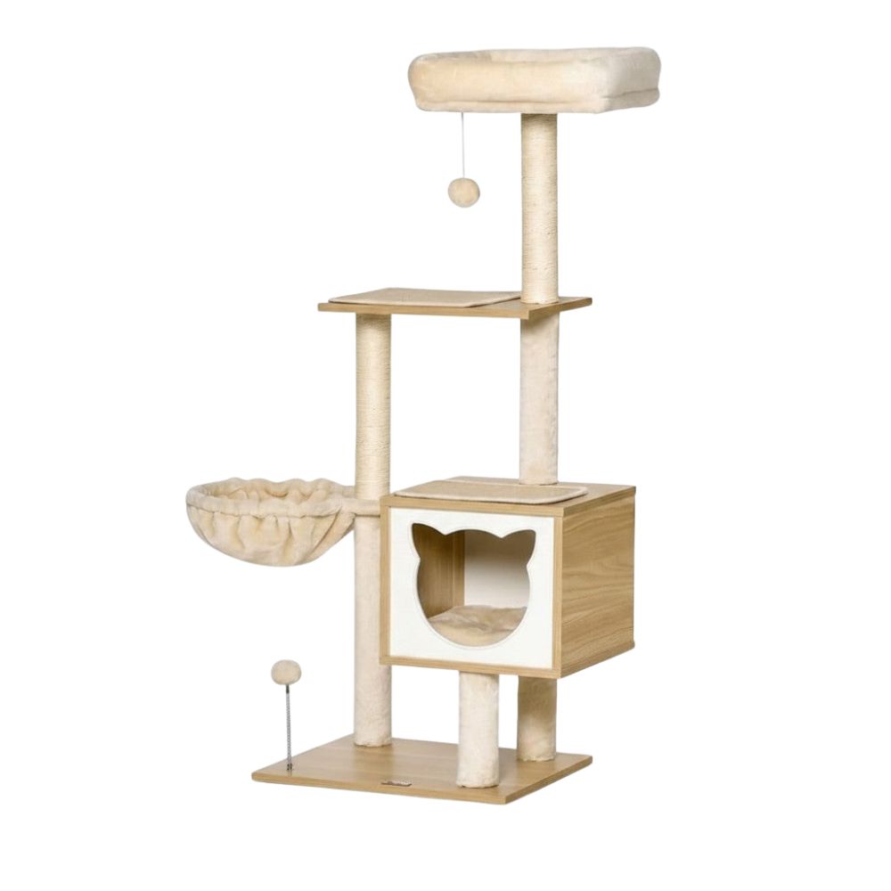 Arbre à Chat Moderne aux Finitions Bois 126cm