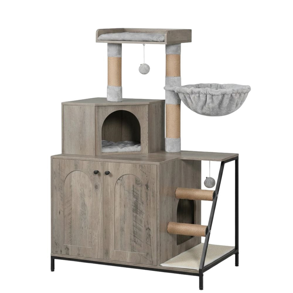 Arbre à Chat Moderne en Bois Massif Base Large 120cm