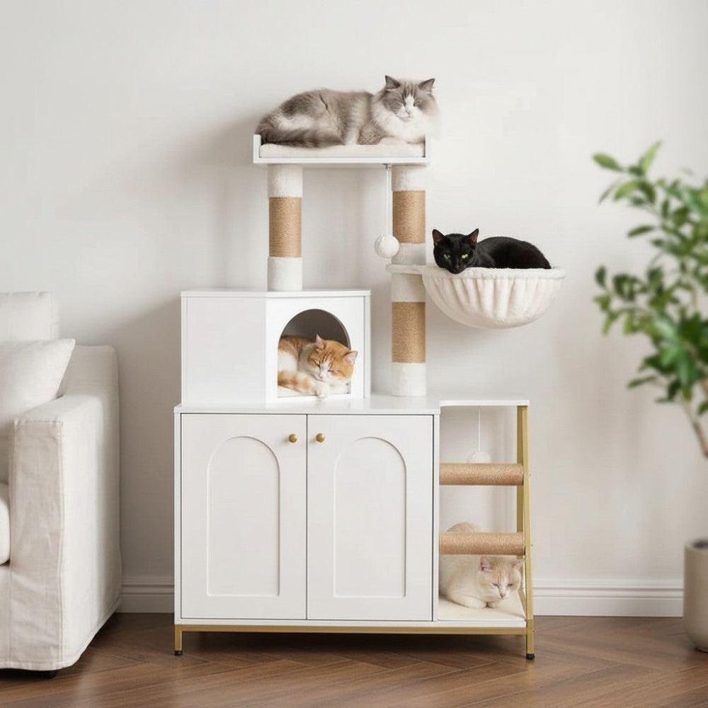 Arbre à Chat Moderne en Bois Massif Base Large 120cm