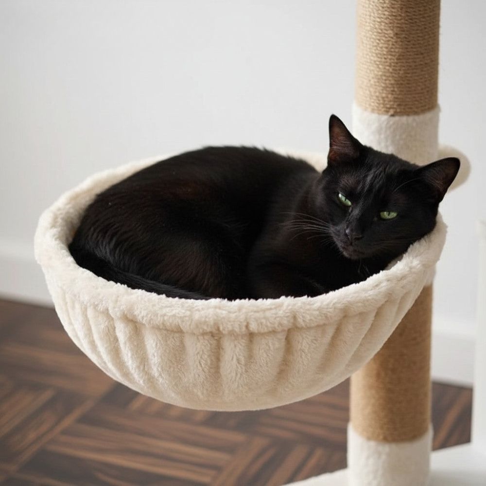 Arbre à Chat Moderne en Bois Massif Base Large 120cm