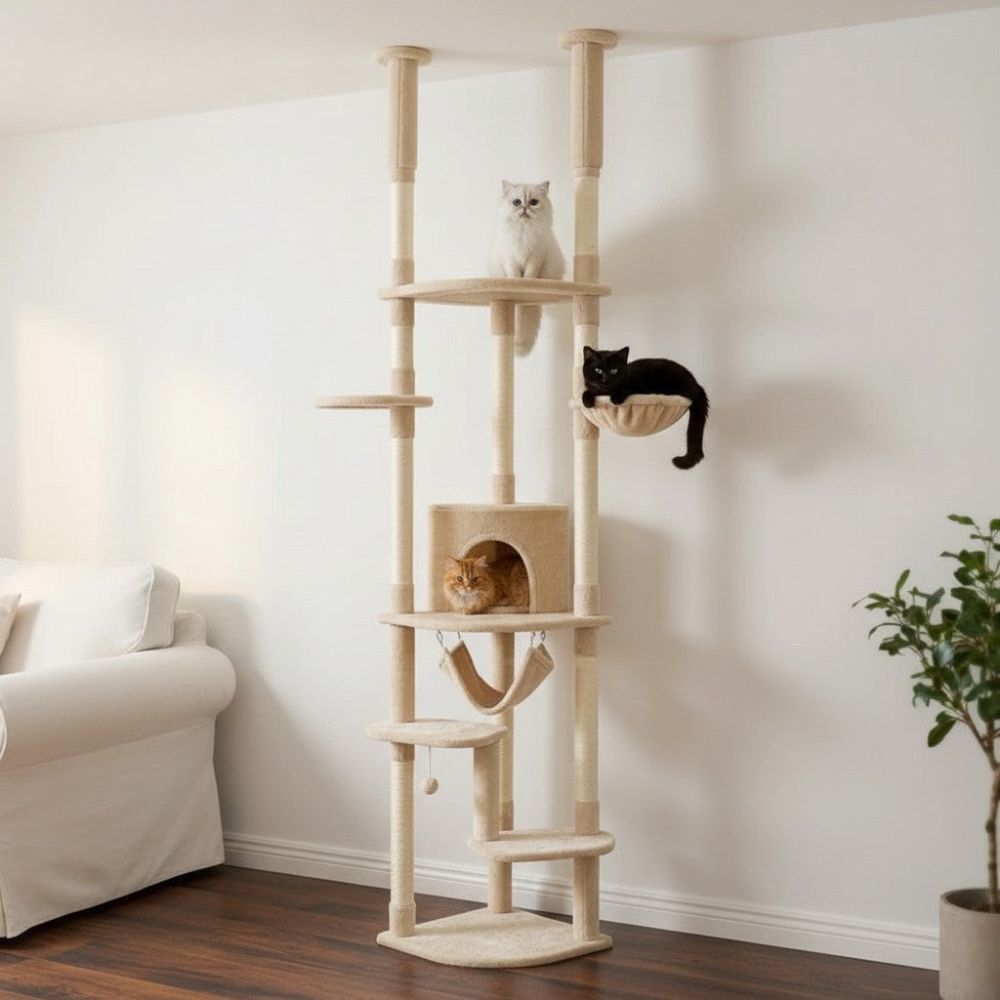Arbre à Chat Sol-Plafond Beige Discret 258cm