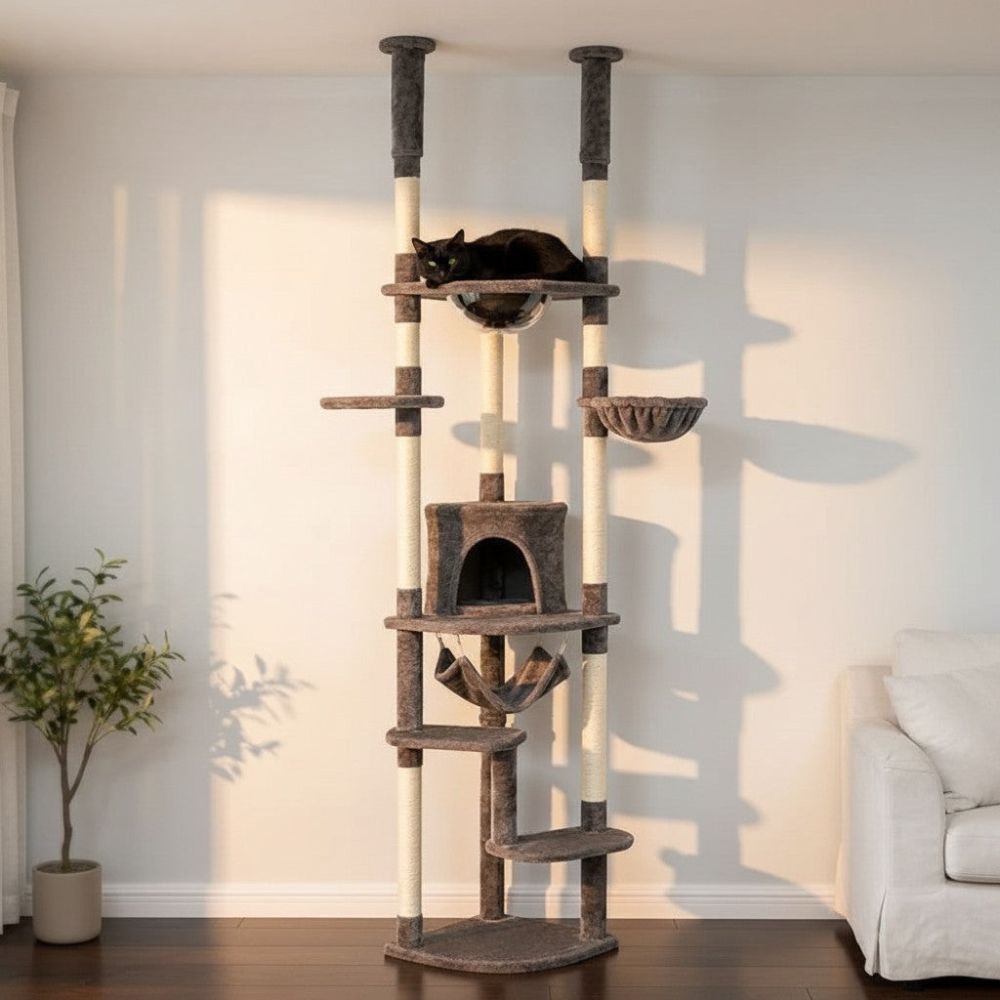 Arbre à Chat Sol-Plafond Beige Discret 258cm