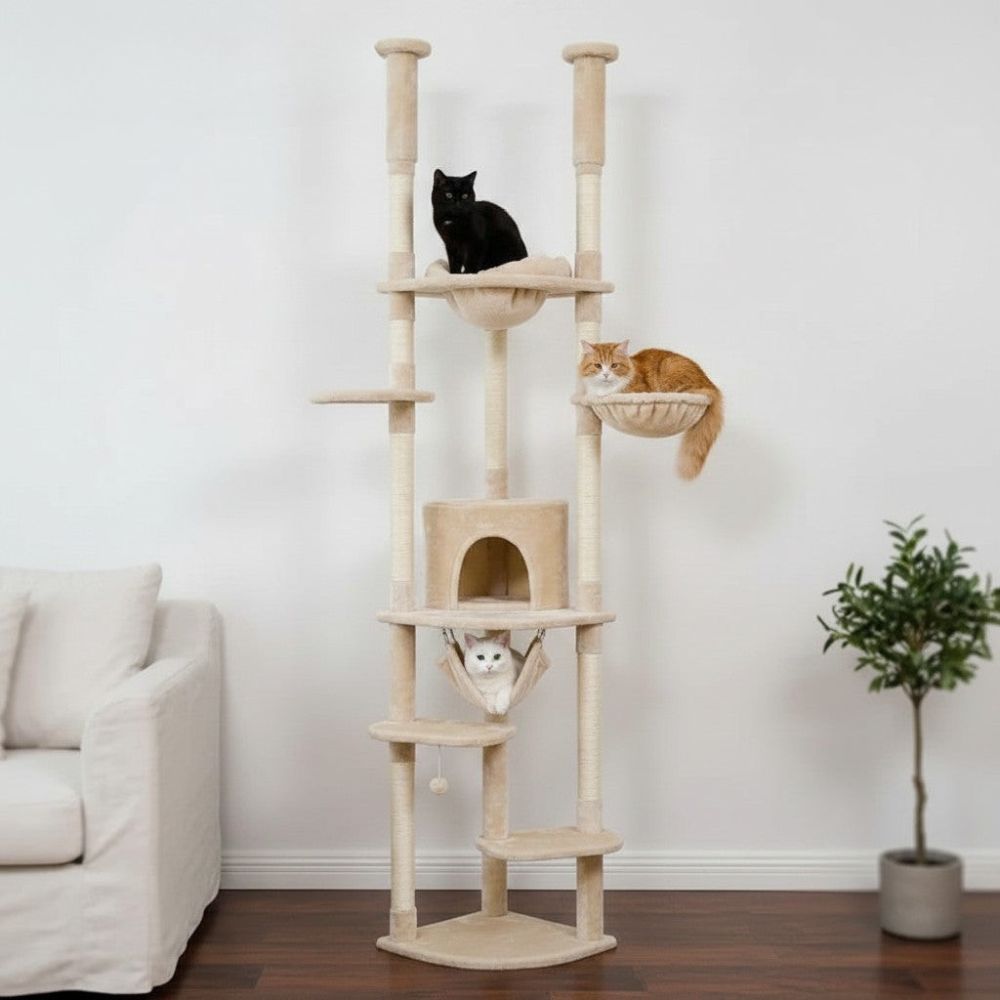 Arbre à Chat Sol-Plafond Beige Discret 258cm