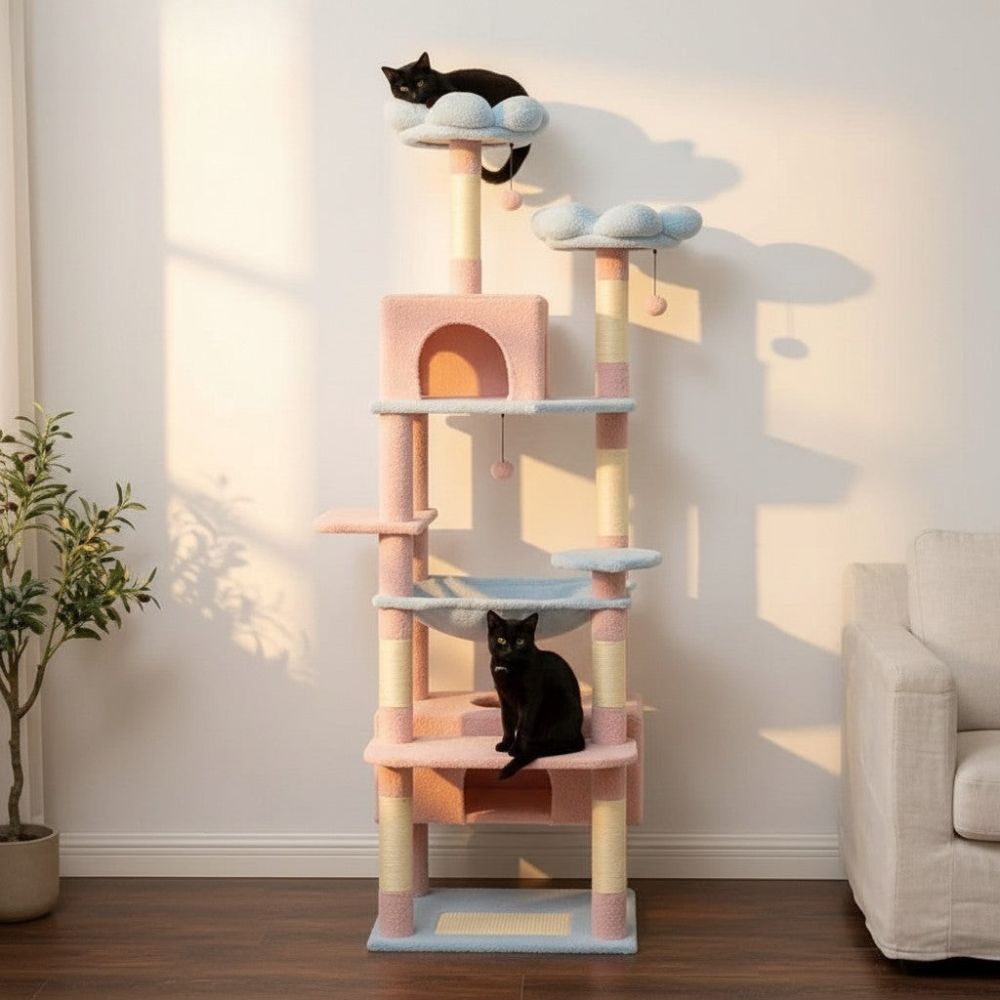 Arbre à Chat Très Haut Beige Structure Élevée 205cm