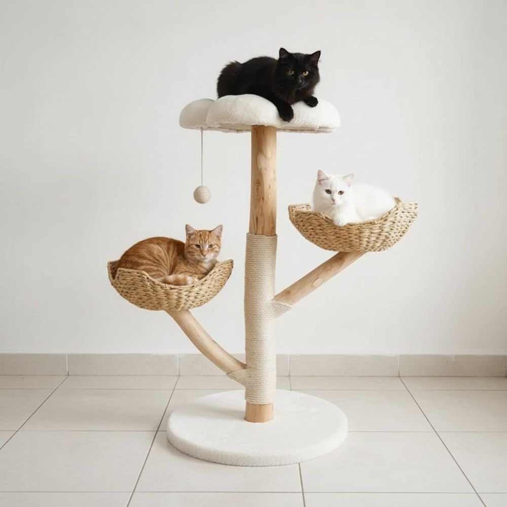 Arbre à Chat Tronc en Bois Flotté Naturel Brut 110cm