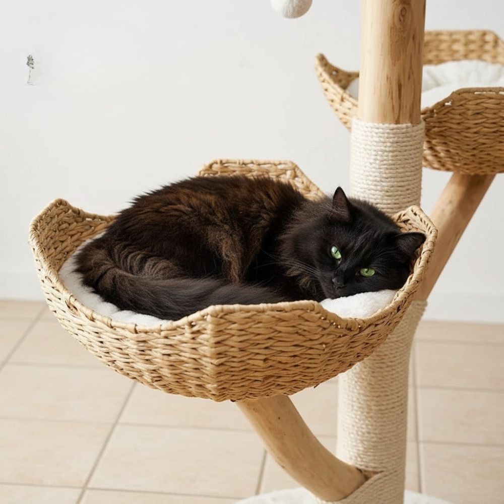 Arbre à Chat Tronc en Bois Flotté Naturel Brut 110cm