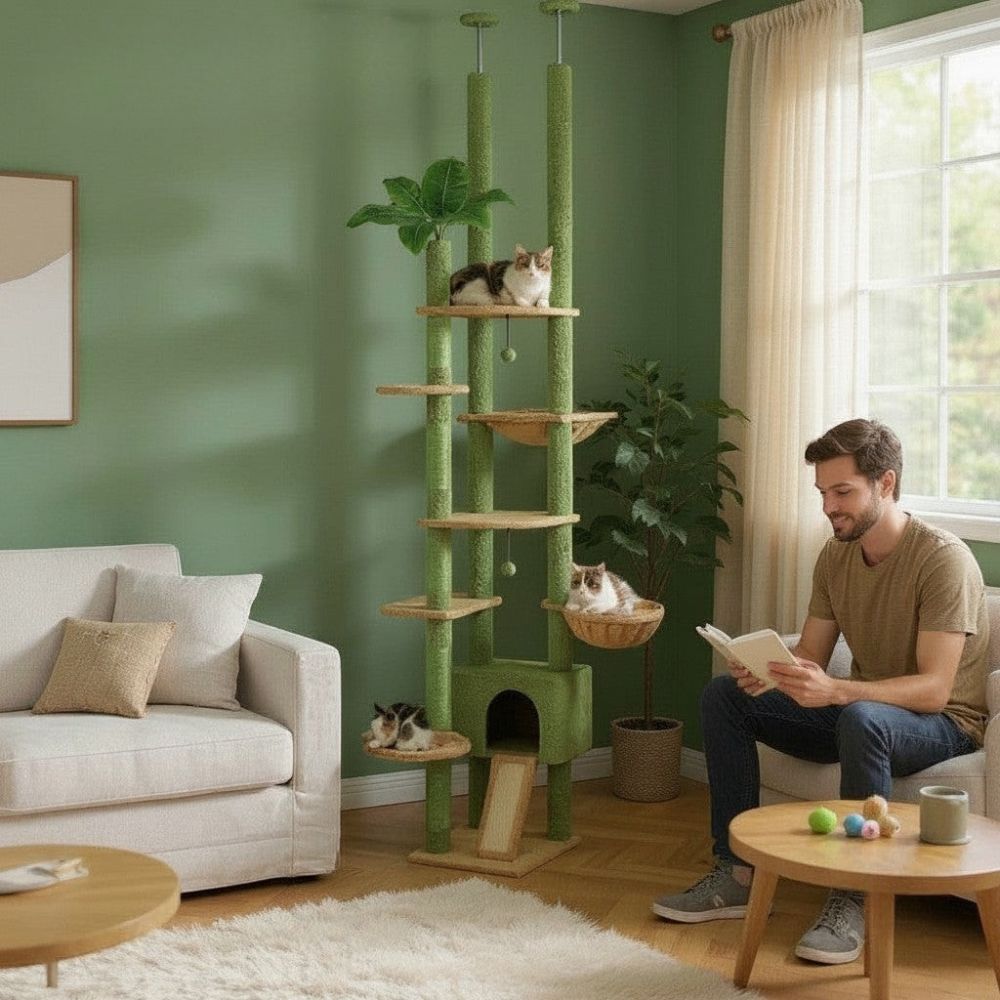Arbre à Chat Vert Sol au Plafond Réglable 252cm