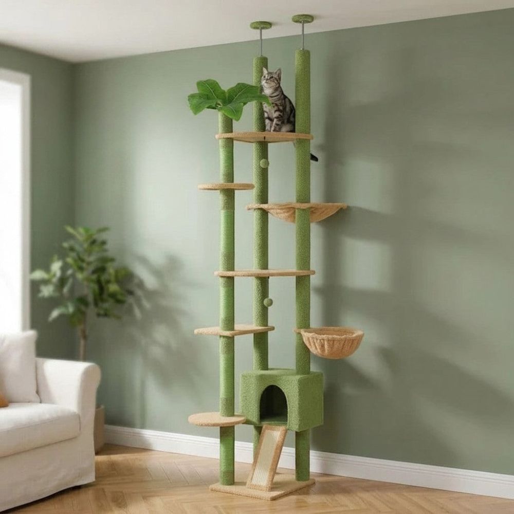 Arbre à Chat Vert Sol au Plafond Réglable 252cm