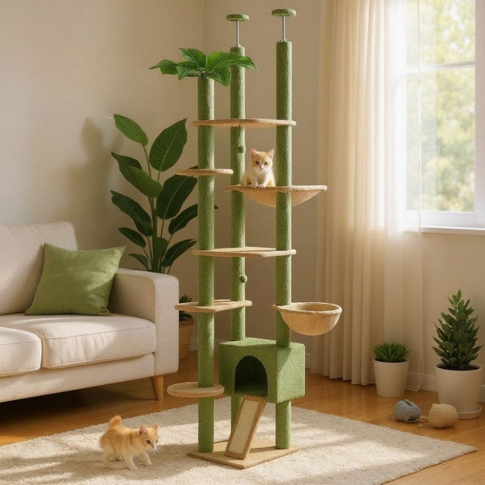 Arbre à Chat Vert Sol au Plafond Réglable 252cm