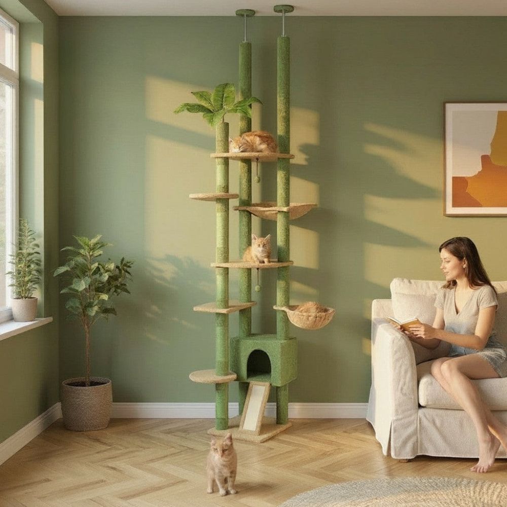 Arbre à Chat Vert Sol au Plafond Réglable 252cm