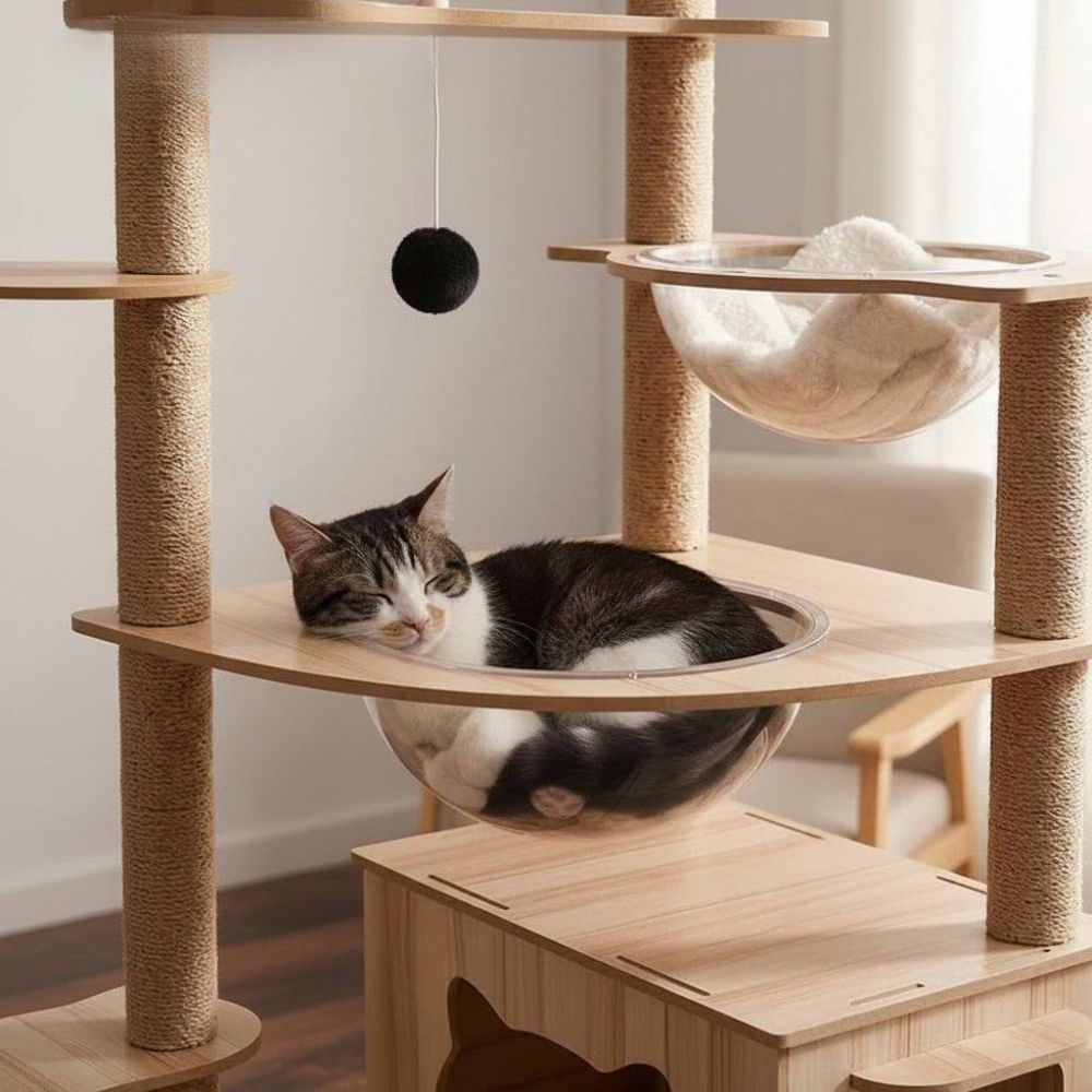 Arbre à Chat XXL en Bois Naturel Authentique 170cm