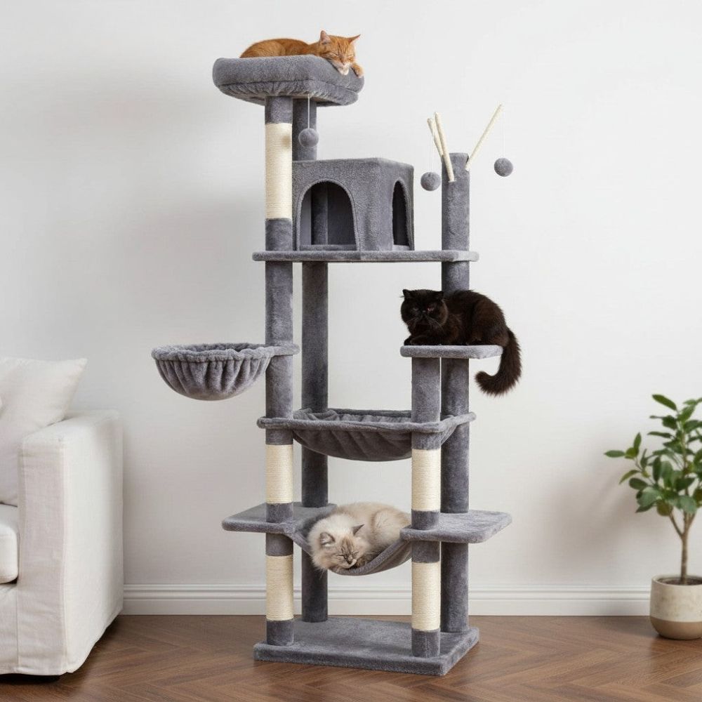 Arbre à Chat XXL pour Maine Coon Empreinte Réduite 175cm