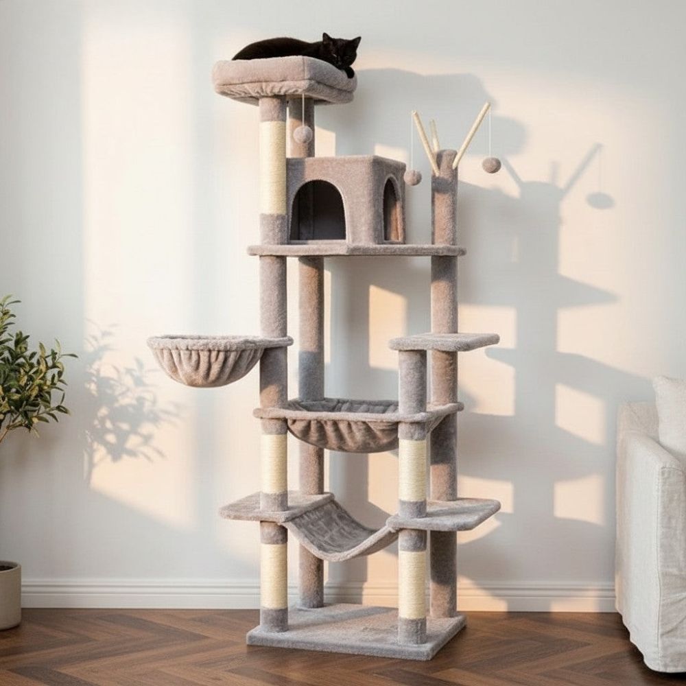 Arbre à Chat XXL pour Maine Coon Empreinte Réduite 175cm