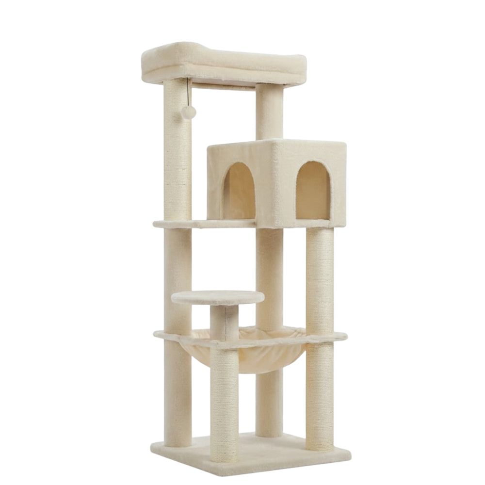 Grand Arbre à Chat Beige Poteaux Renforcés 147cm