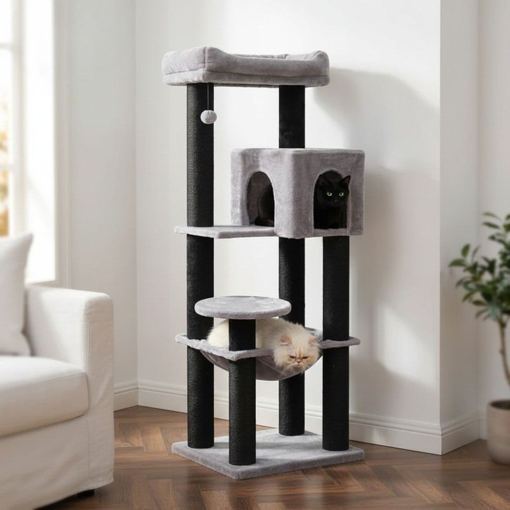 Grand Arbre à Chat Beige Poteaux Renforcés 147cm