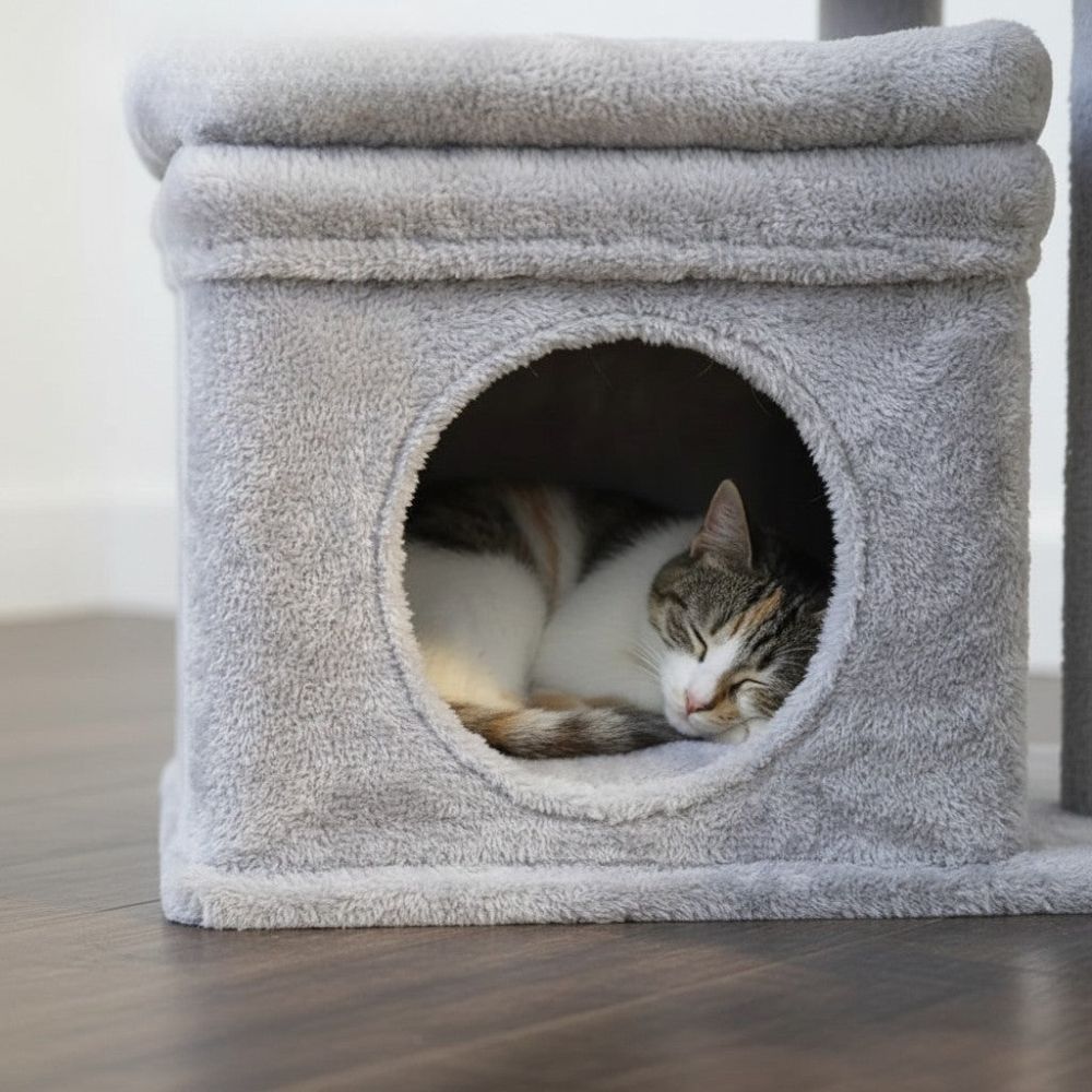 Petit Arbre à Chat avec Cabane Refuge 68cm